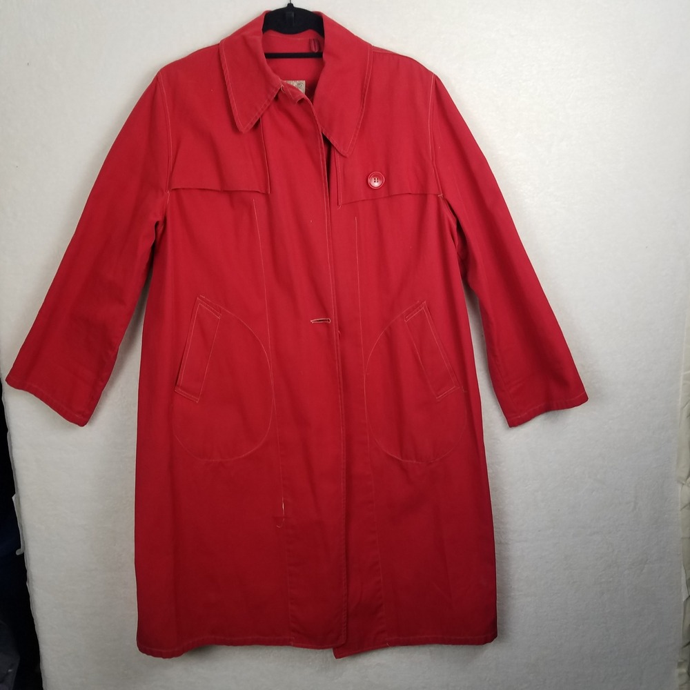 Aquatogs Raincoat Red "Cravenette" Processed Women's‎ Full Length Vintage